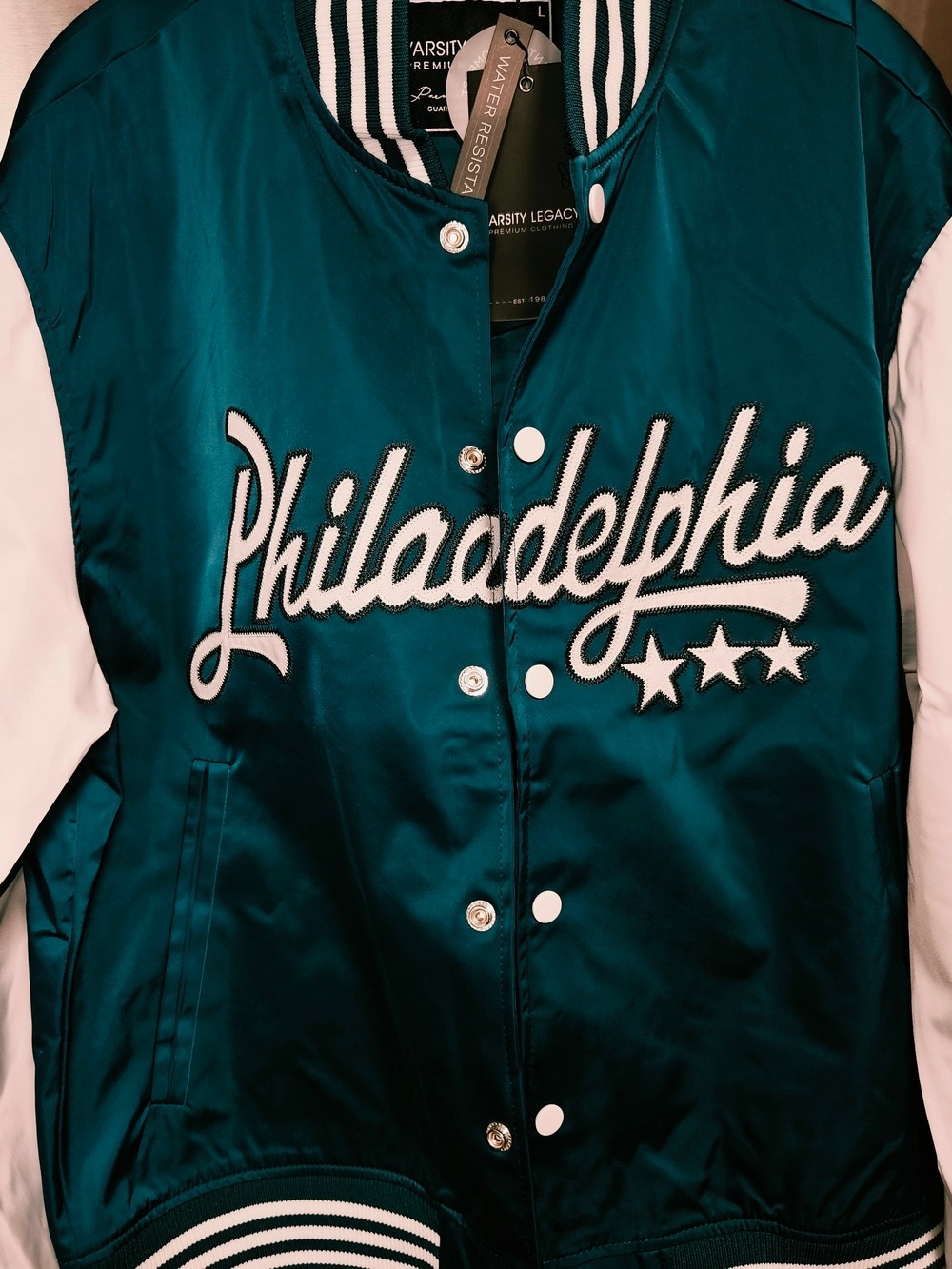 Philadelphia Satin Varsity Jacket Eagles Green New Sizes S-2XL - Picture 10 of 11